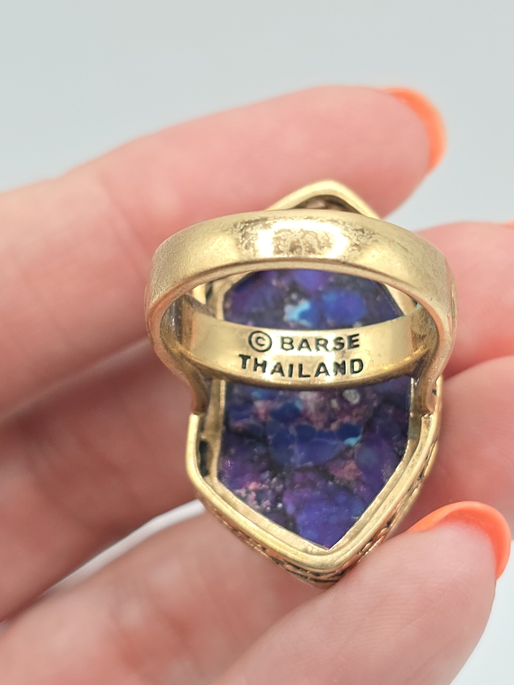Barse Purple Turquoise Ring Bronze Color Enhanced Statement Size 9.75 - Picture 9 of 11